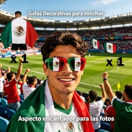 12 PCS Aficionados al Fútbol para Copa Mundial 2026 México,Incluye Bufanda,Gafas,Pulsera,Bandera Mexicana,Accesorios Aplaudir y Pintura Facial, Pegati