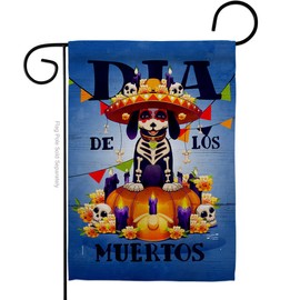 Angeleno Heritage Día de Muertos Dog Garden Flag Falltime Day of Dead Dia Los Fiesta Mexican Party Autumntime Small Decorative Gift Yard House Banner Made in USA 13 X 18.5