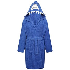 Childrens Boys Girls 100% Cotton Bath Robe - Novelty Hooded Towelling Gown Soft Terry Towel - (Shark, 7-8 Years)