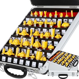 OLETBE-TECH OLETBE 1/2-Inch Shank Router Bit Set 37 PCS, Round Over Panel Cabinet Door Ogee Rail and Stile Router Bits, Woodworking Wood Cutter, Wood Carbide Groove Tongue Milling Tool (Yellow)