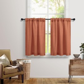 Terracotta Colored Farmhouse Kitchen Curtains Over Sink 30 Inch Length for Small Window 2 Panels Back Tab Pocket Linen Cafe Tiers Opaque Lightweight Short Burnt Orange Curtains for Bathroom Door 30x30