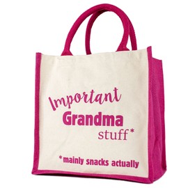 Important Grandma Stuff Canvas Bag (Pink) | A Perfect Little Gift for Nana to say Thank You | Mothers Day Gift for Nana Grandma Grandmother Nanna