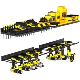 MOOMSINE Power Tool Organizer Wall Mount, Heavy Duty Tool Organizers and Storage, Cordless Drill Holder and Battery Shelf, Metal Storage Rack for Garage Organization (Drill 2 racks & 2 shelves)
