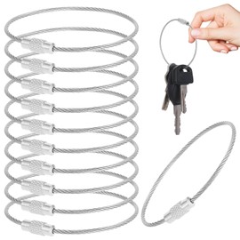 Lnngub Pack of 10 Stainless Steel Key Ring, 15 x 1.5 cm Key Ring, Wire Rope Silver Key Ring with Screw Clasp, Key Rings for Luggage Tags, Keys, Pendants, Pet Tag, silver