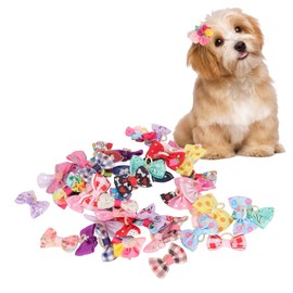 Zerodis 50 Uds. Lazos para el Pelo de Perro con Bandas de Goma, Conjunto de Accesorios de Aseo para Cachorros Y Gatitos para Perros de Pelo Largo, Lazos para el Pelo de Gatito, Colores Al Azar