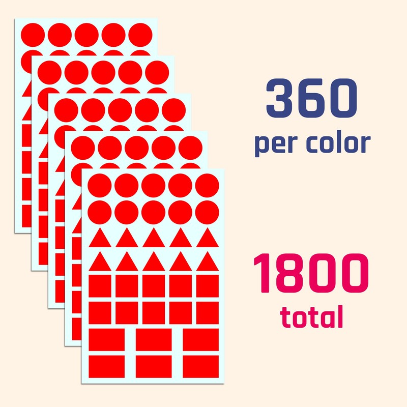 Pack of 1800 - Stickers Geometric Stickers Shapes Labels (Circle,