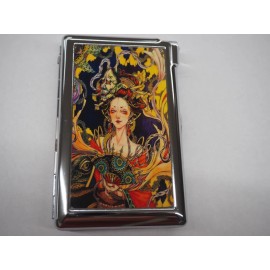Colorful Art Nouveau Weed Cig Case With Built in Butane Lighter