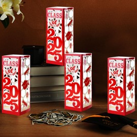12 Pcs Light Up Graduation Centerpieces- Class of 2025 Graduation Decorations Lantern Boxes with LED Light for College High School Congrats Graduation Party Supplies(Red)