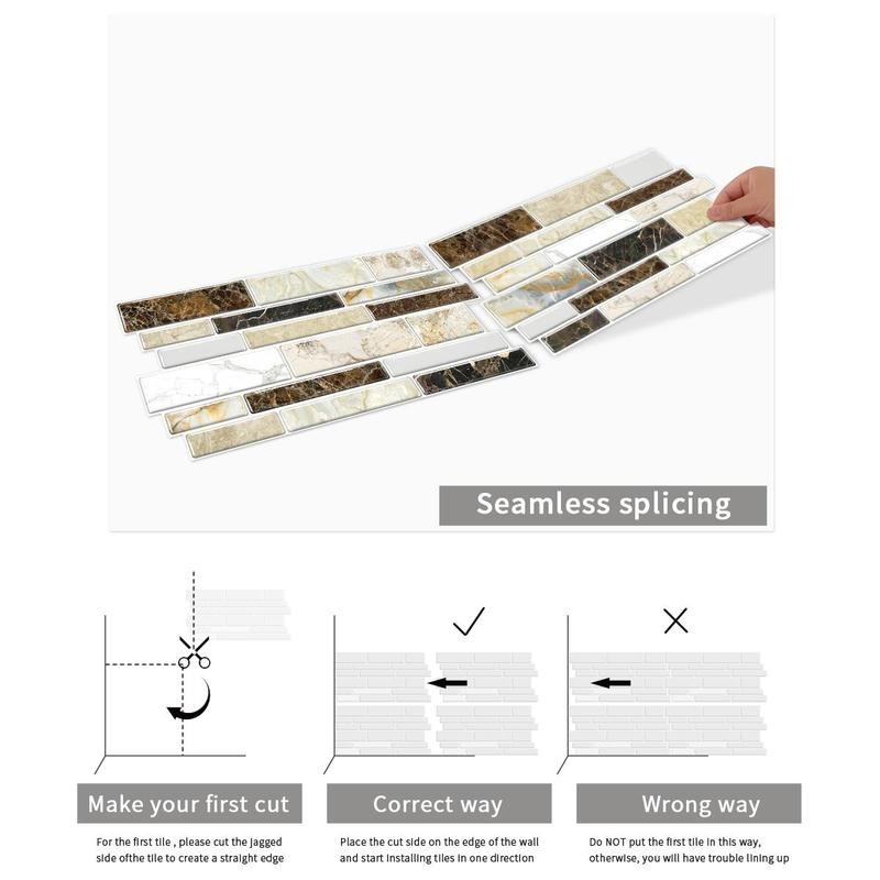 Marble Pattern Wall Sticker, 12/24/48pcs Self Adhesive Peel & Stick