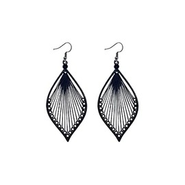 Boho Woven Geometric Earrings Hand Braided Silk Leaf Shape Dangle Earring Colorful Earring for Women (Black)