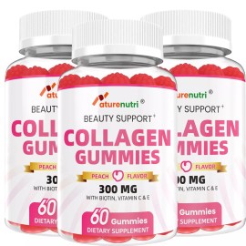 Naturenutri (3Packs) Vitamin C & E Collagen Gummies -  300mg, Delicious Peach for Wellness