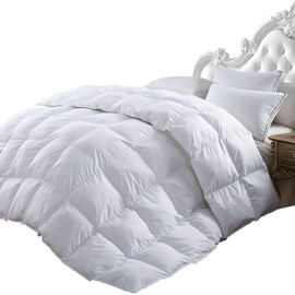 Goose Down Comforter 1000 Thread Count Egyptian Cotton, 750fp, 50oz, King Size, White, 1000TC