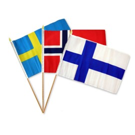 AES 12x18 12"x18" Wholesale Combo Finland & Norway & Sweden Stick Flag Vivid Color and UV Fade Resistant Canvas Header and Polyester Material