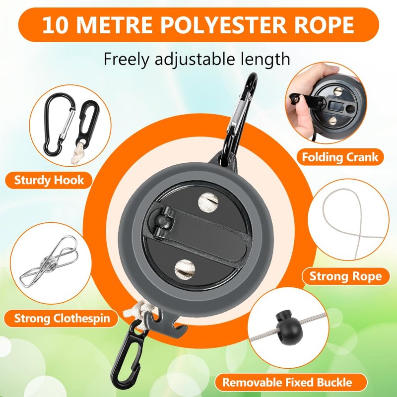 Flintronic Retractable Clothesline, 2 x 10 m Retractable Clothesline, Camping