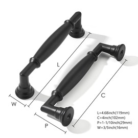 khtumeware 10 Pack 4 Inch(102mm) Matte Black Cabinet Pulls Heavy Duty Solid Cabinet Handles Kitchen Cabinet Hardware for Cupboard Drawer Handles