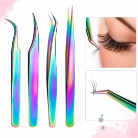 Universo en Linea  Set 4 Pinzas Para Extensión De Pestañas Mink 1x1 Tornasol