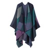 Bestshe Women's Boho Open Front Poncho Knitted Plaid Shawl Wrap
