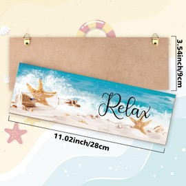 4 Pieces Wood Ocean Beach Bathroom Wall Decors Hanging Seashell Starfish Wooden Sign Relax Soak Unwind Breathe Art Bathroom Sign for Living Room Laundry Bathroom Spa Washroom Decorations Supplies