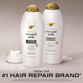 OGX Shampoo and Conditioner Set, Nourishing + Coconut Milk, Shampoo and Conditioner for Moisturizing & Strengthening Hair Care, Formulated without Sulfated Surfactants, 25.4 FL OZ, 2 Pack