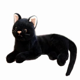 TUKVESZE Black Cat Plush Soft Plush Cat Toy, 12 inch Realistic Black Cat Stuffed Animal Gifts for Boys and Girls (Black)