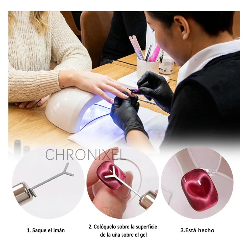 Chronixel Kit 8 Iman Crear Efecto Ojo Gato Corazon Unas+1440