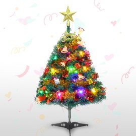 Mini Xmas Tree, 24"/60cm Artificial Small Tabletop Christmas Pine Tree with Ornaments for Holiday Home Office Decoration