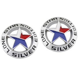 Pair Set Lone Star Silver Edition Texas Metal Badge Emblem Nameplate Universal Stick On Fits Car Auto Truck Pickup (Silver Black)