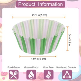 sourcing map 200 Count Cupcake Liners Green Stripes Cupcake Cups Standard Size Muffins Liners Papers Baking Cups Wrappers Greaseproof for Party Wedding Birthday