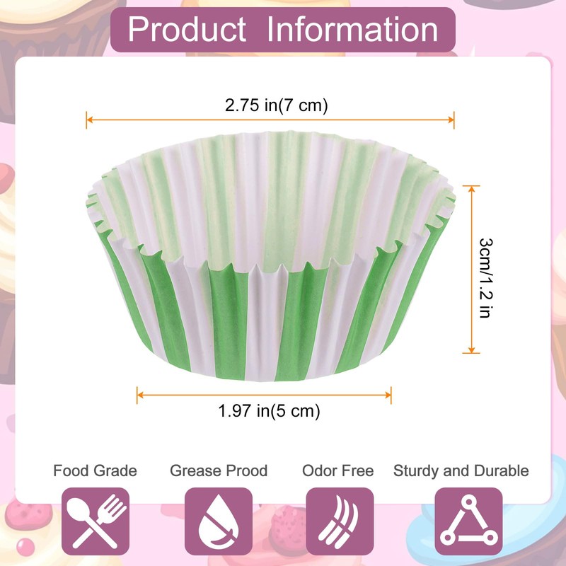 sourcing map 200 Count Cupcake Liners Green Stripes Cupcake Cups