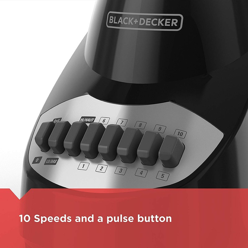BLACK+DECKER 10-Speed Countertop Blender, Pulse Button, 6-Cup Glass Jar, Dishwasher-Safe,