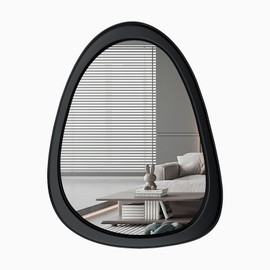 CFYLO 34"x 26" Irregular Mirror, Wood Wall Black Frame Mirror, Asymmetrical Decorative Wall Wooden Mirror for Living Room Bedroom Entryway Bathroom Home Decor Mirror