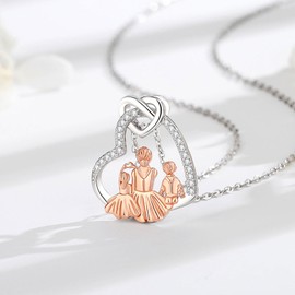 CELESTIA Mother Daughter Son Necklace Sterling Silver Heart Pendant Mom Necklace Mothers Day Jewellery Gifts for Mummy from Kids Birthday Mother Day Christmas Wife Gifts
