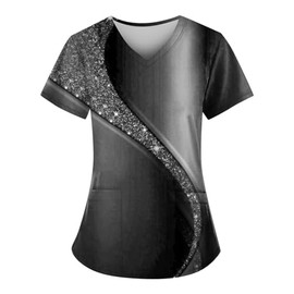 Solid Scrubs for Women Set Nurse Gifts Printed Scrub Tops Women V Neck Short Sleeve Nursing Tops with Pockets