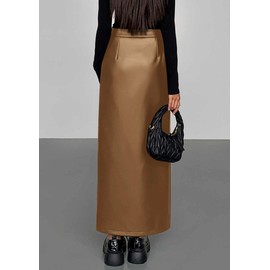PRETTYGARDEN Womens Faux Leather Skirt 2025 Fall Bodycon High Waisted Slite Dressy Casual Winter Maxi Long Pencil Skirts (Camel,XX-Large)