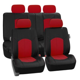 FH Group Full Set Faux Leather Car Seat Covers - Universal Fit, Low Back Front Seat Covers, Airbag Compatible, Split Bench Rear Seat Cover for SUV, Sedan Red