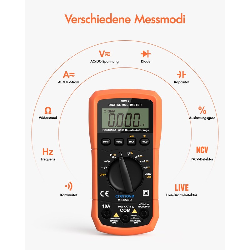 Crenova MS8233D Digital Multimeter Voltage Tester, Current Meter, Voltmeter, Meter
