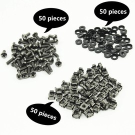 Leadrise 50-Pack M6 x 16mm Computer Rack Mount Cage Screws and Nuts & Washers for Rack Mount Server Cabinet, Rack Mount Screw Cage Nut - Black