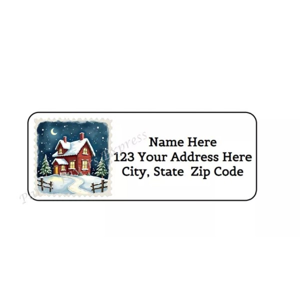 Party Favors Express 30 SNOWY CHRISTMAS HOUSE PERSONALIZED RETURN ADDRESS