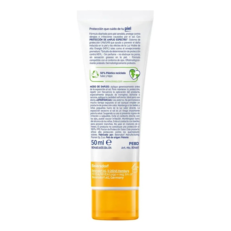 Protector Solar Facial Nivea Sun Piel Sensible Fps50 50ml