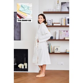 Mutenlc Kimono Bathrobe for Women Terry Cloth Robes knee length towel Bathrobe (US, Alpha, Large-white)