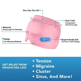 Migraine Cap, Migraine Hat, Migraine Relief Cap, Headache Mask, Headache Relief Cap, Cooling Mask Face for Relief, Headaches, Tension, Stress (Pink)