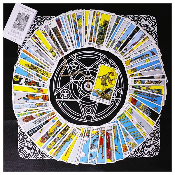 Tarot Card Deck, Tarocchi Tarotology Universal Waite Tarot Divination, A Divining Tablecloth with A Spirit Pendulum , 3PCS