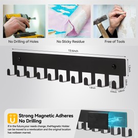 Bonsture Magnetic Key Holder Wall Mount with 10 Hooks, Magnet Metal Key Rack Hooks,Magnetic Key Hanger for Frideg,Garage,Kitchen,Metal Door,Grill,Hallway,Entryway