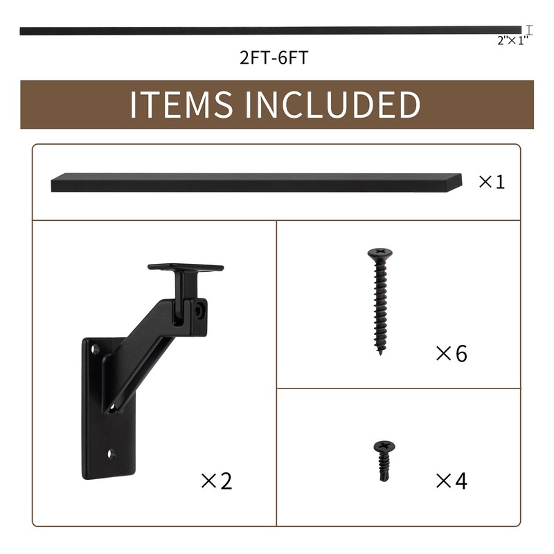 6FT Matte Black Handrails Kit for Indoor Outdoor Stairs，Modern Aluminum