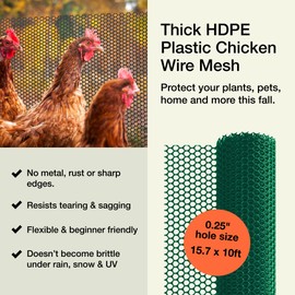 Maporch Plastic Chicken Wire Fencing for Pet Protection - 15.7" x 10ft, HDPE Hunter Green Chicken Wire - Garden Fence Animal Barrier for Dogs, Cats and Rabbits (2-Pack)