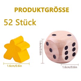 Tcnzdy Pack of 48 Toy Figures for Board Games, 4 Pieces Wooden Dice, Small Toy Figures Wood Mixed Colours Board Game Accessories, Colourful Toy Figures for Early Education (12 Colours