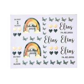 Personalisierte RUB ONs Sticker Schulkind 2025, Einschulung, erster Schultag, Dekoration, Tischaufsteller mit Namen, Tischdeko, randlose Rubons Sticker, Rubon Aufkleber (Bogen A4)