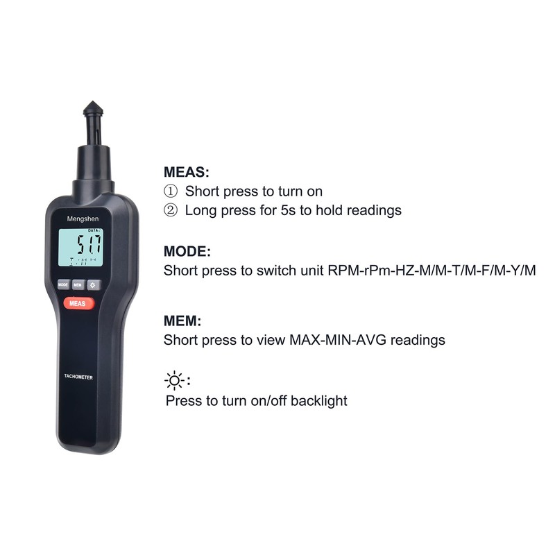 Digital Tachometer, Mengshen 2 in 1 Non-Contact & Contact Speed