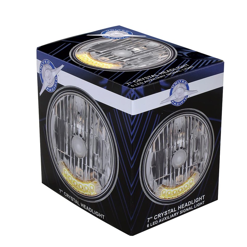 United Pacific 7" Crystal Headlight with 6 Amber Auxiliary LED,