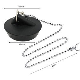 Pack of 2 Rubber Drain Plugs, Sink Plugs, Kitchen Bathroom Sink Drain Stopper Plugs, Black, Bathtub Plug with Plug Chain, Universal Sink Plug, Plug for Sink